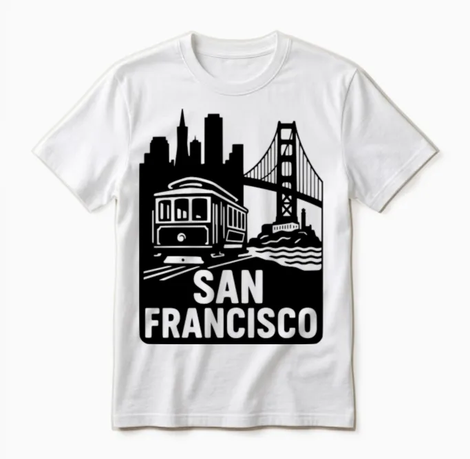San Francisco California Gate City Cable Car Unisex T-Shirt in White