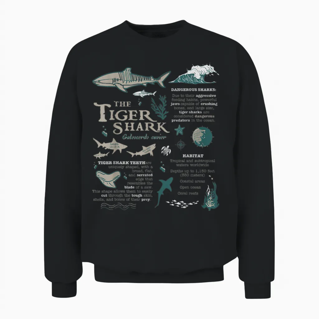 Tiger Shark Anatomy Marine Biologist T-Shirt, Black Unisex Sweatshirt in Black