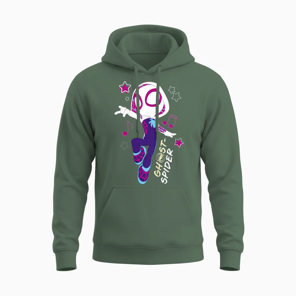 Spidey Ghost Spider Halloween Unisex Hoodie in Military Green