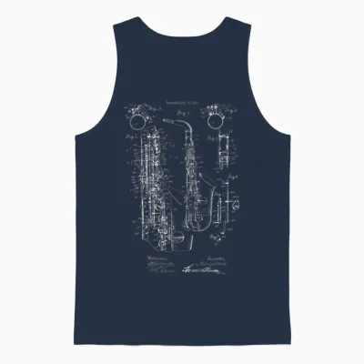 Vintage Jazz Saxophone 1915 Patent Print Unisex Tank Top - Navy