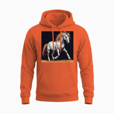 A Pixel Art of a Horse Unisex Hoodie - Orange
