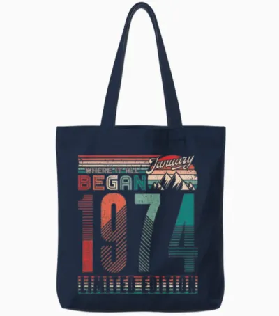 Birthday 1974 Vintage January Retro Gift Tote Bags - Navy