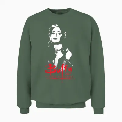 Buffy the Vampire Slayer Buffy Summers Distressed Hero T-Shirt, Black Unisex Sweatshirt - Military Green