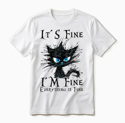 It S Fine Im Fine Everything Is Fine Funny Cat Saying T-Shirt, White Unisex T-Shirt - White