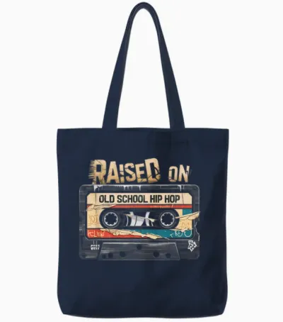 Raised on Old School Hip Hop Tshirt Cassette Graffiti Rap Tote Bags - Navy