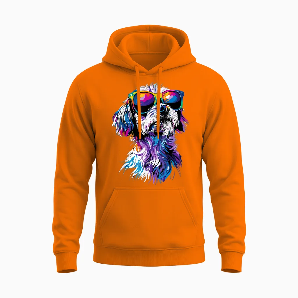 Malteser Mit Sonnenbrille Maltese Hunde Liebe Süßer Malteser Unisex Hoodie in Safety Orange