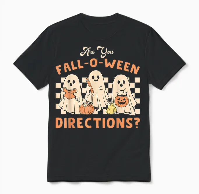 Retro Are You Fall O Ween Directions Teacher Halloween Ghost Unisex T-Shirt in Black
