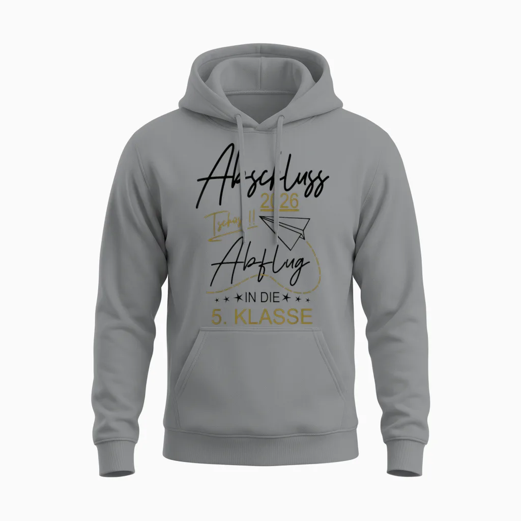 Abschluss Grundschule 2026 Lustiger Spruch Abflug Motive Fun Unisex Hoodie in Sport Grey