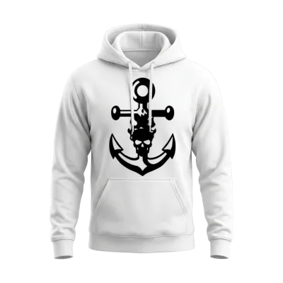 Anchor Skull Unisex Hoodie - White