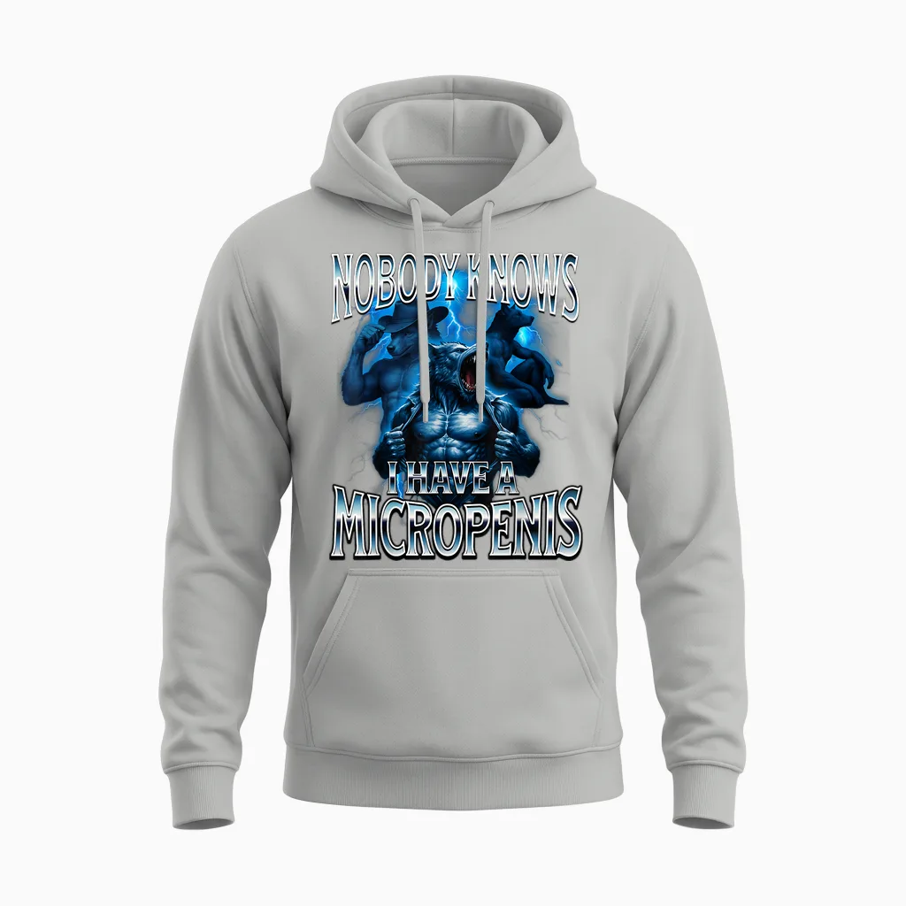 Micro Funny Inappropriate Men Rude Wolf Embarrassing Unisex Hoodie in Ash