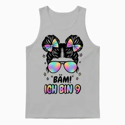 9. Geburtstag Mädchen Messy Bun Bäm! Ich Bin Neun Unisex Tank Top - Ash