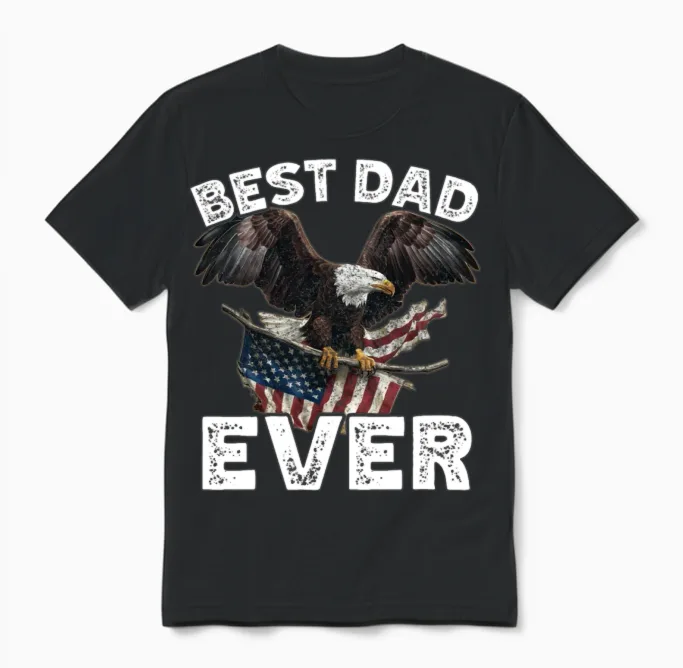 Father's Day Usa American Flag Best Dad Ever Unisex T-Shirt in Black