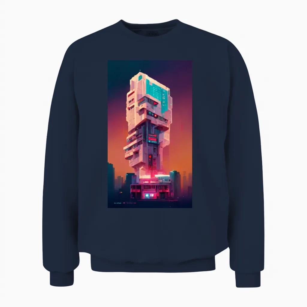 Building Cyberpunk Art by 80kingz & Keyokonawa Unisex Sweatshirt in Navy