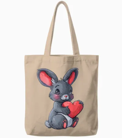 Niedlicher Hase Mit Herz Liebevolles Design Tote Bags - Natural