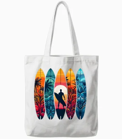 Cool Surfboard Men Women Kids Surfboard T-Shirt, Black, S Tote Bags - White