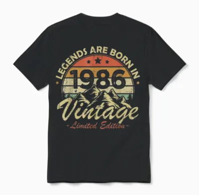 Legends Are Born in 1986 Birthday Gift 40 Years Unisex T-Shirt - Black