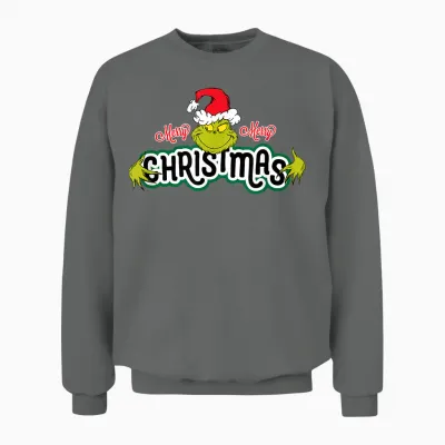 Dr. Seuss Grinch Hugs Christmas Short Sleeve Unisex Sweatshirt - Graphite Heather