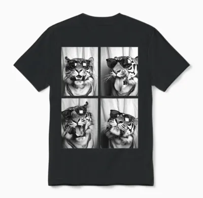 Cute Tigers with Sunglasses Cool Feline Animals Photo Booth Unisex T-Shirt - Black