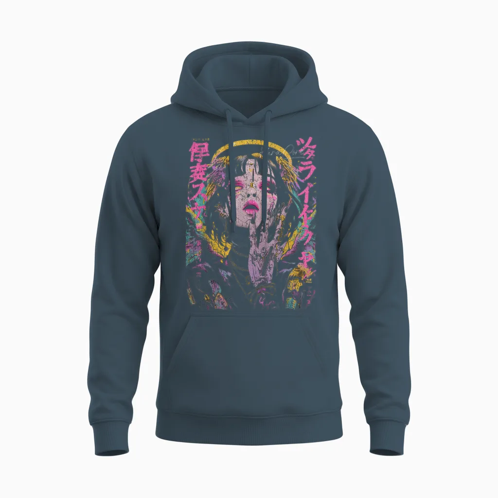 Japon Streetwear Cyberpunk Ange Y2k Techwear Manga Anime Unisex Hoodie in Dark Heather