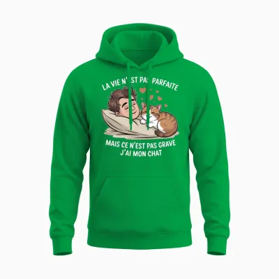 La Vie N'est Pas Parfaite Mais Heureusement J'ai Mon Chat Manche Longue Unisex Hoodie - Irish Green