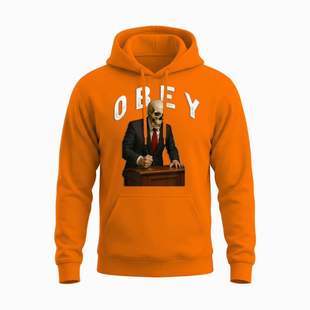 Obey Usa Fight Funny Freedom Power Unisex Hoodie in Safety Orange