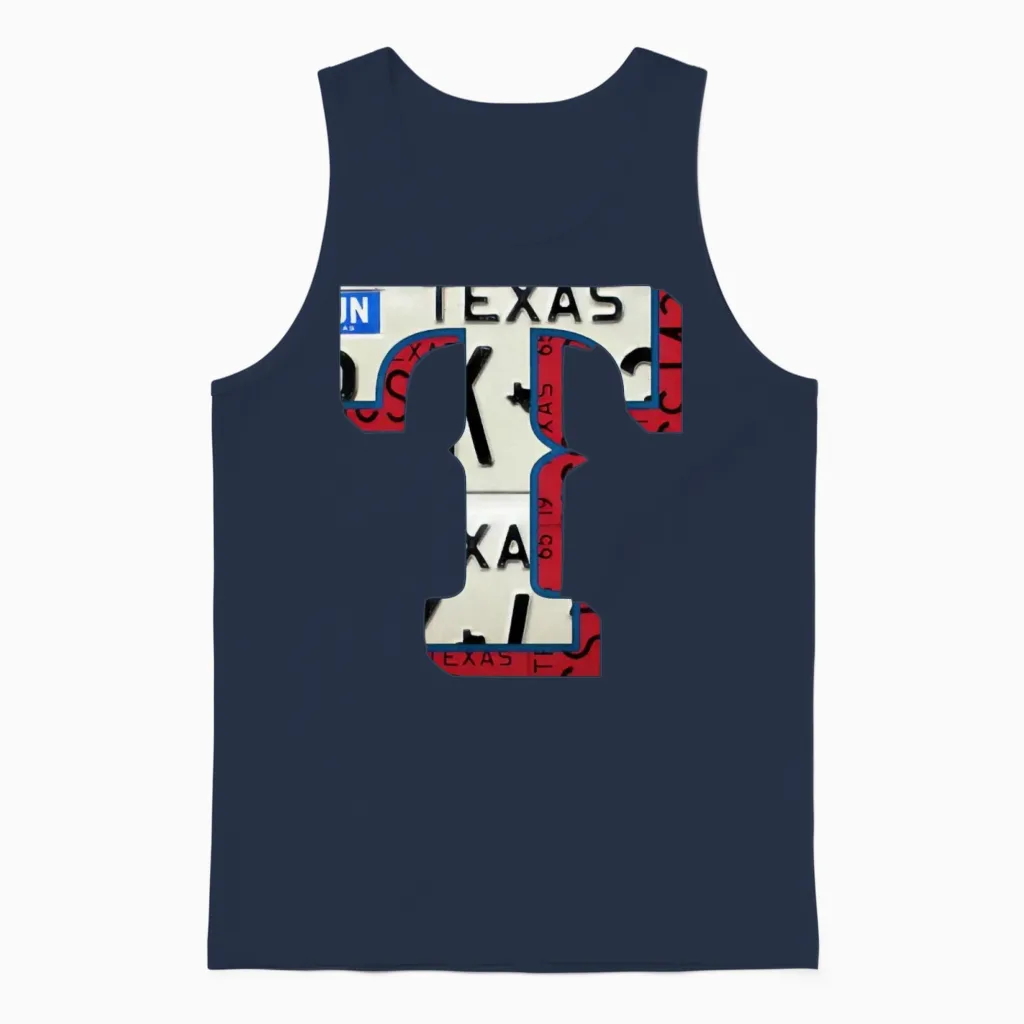 Texas Rangers License Plate Art Unisex Tank Top in Navy