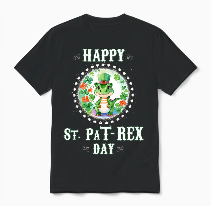 Enfant Joyeux T-Shirt Saint-Pat Trex Dinosaur La Saint-Patrick Unisex T-Shirt in Black