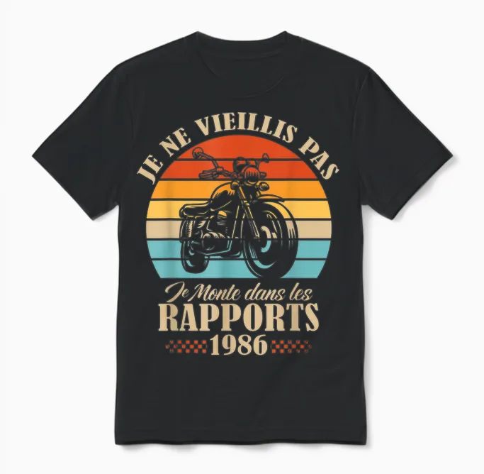 Je Ne Vieillis Pas Anniversaire 40 Ans Drôle 1986 Moto Unisex T-Shirt in Black