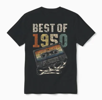 Best of 1950 Cassette 75 Years Music Retro Birthday T-Shirt, Black, S Unisex T-Shirt - Black