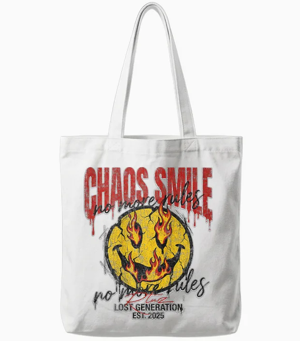 Backprint Streetwear Mode Fashion Damen Herren Retro Smile Tote Bags in White