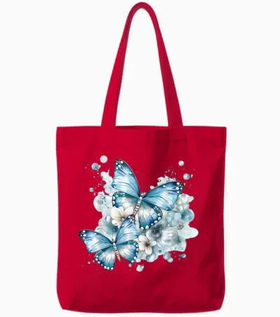 Schmetterlinge Mit Blumen in Blau Schmetterlinge Für Damen Tote Bags - Red