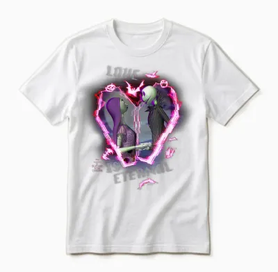 Tim Burton’s the Nightmare Before Christmas Love Is Eternal Unisex T-Shirt - White