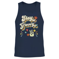 Stay Groovy - Retro Vintage — Aesthetic Gift Unisex Tank Top - Navy – 2