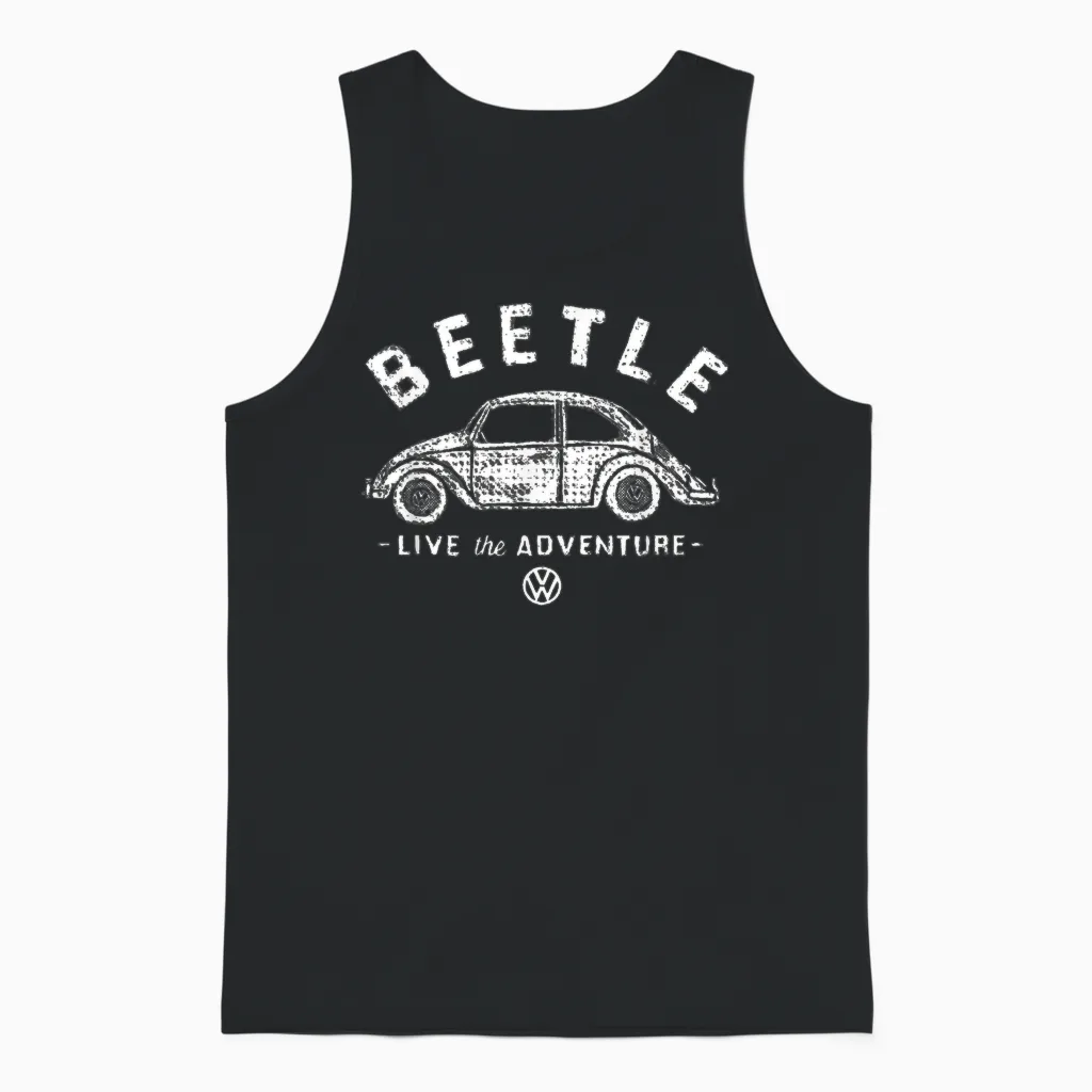 Volkswagen Beetle White Live the Adventure Unisex Tank Top in Black