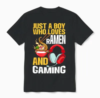 Just a Boy Who Loves Ramen and Gaming Japan Anime Video Game Unisex T-Shirt - Black