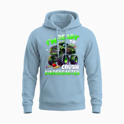 I'm Ready to Crush Kindergarten Monster Truck Boys Unisex Hoodie - Light Blue