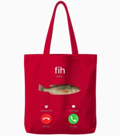 Fih Calling Accept or Decline Funny Fishing Meme Fisherman Tote Bags - Red