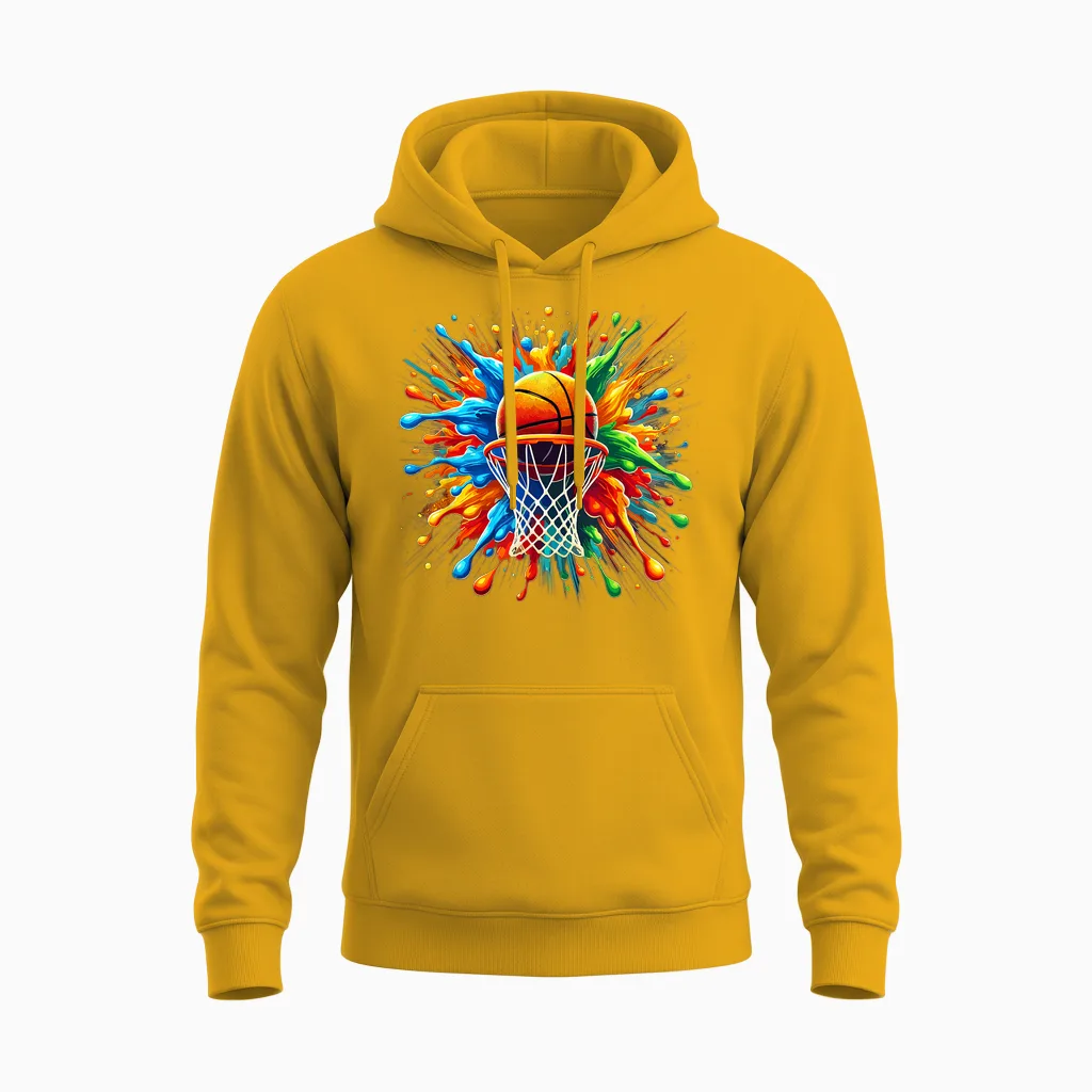 Basketball, Basketball Graphic | Boys, Girls, Tie Dye Splash T-Shirt, Black, S Unisex Hoodie in Gold