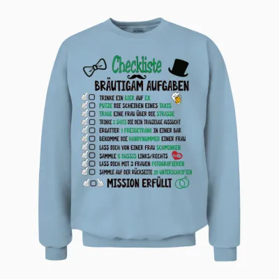 Groom Tasks Rumbling Jga Checklist T-Shirt, White Unisex Sweatshirt - Light Blue