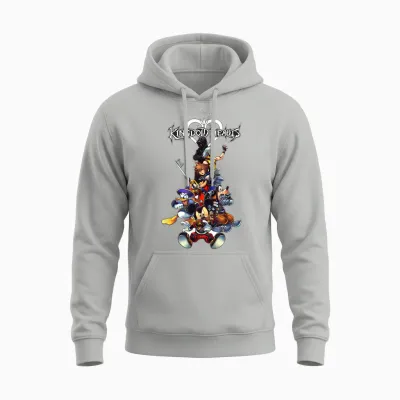 Disney Kingdom Hearts Group Shot Action Pose Logo Unisex Hoodie - Ash