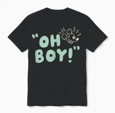 Amazon Essentials Men's Mickey Oh Boy T-Shirt, Black, Small Unisex T-Shirt - Black
