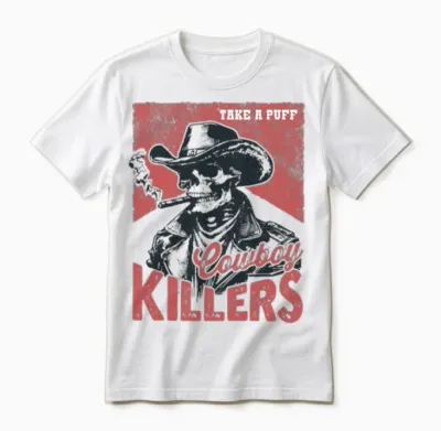 Retro Western Cowboy Killers Skeleton Unisex T-Shirt - White