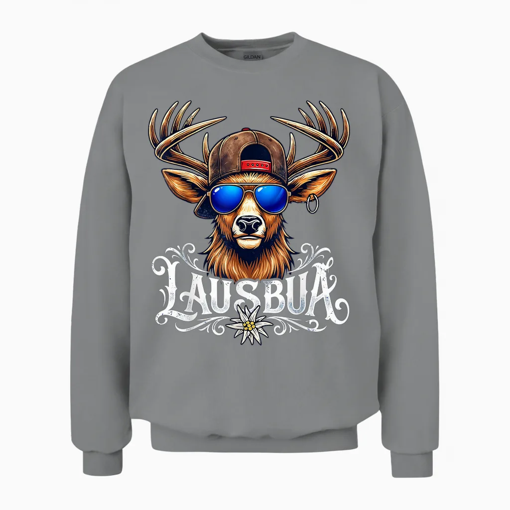 Trachten T-Shirt Kinder Trachtenshirt Herren Jungen Lausbua Unisex Sweatshirt in Sport Grey