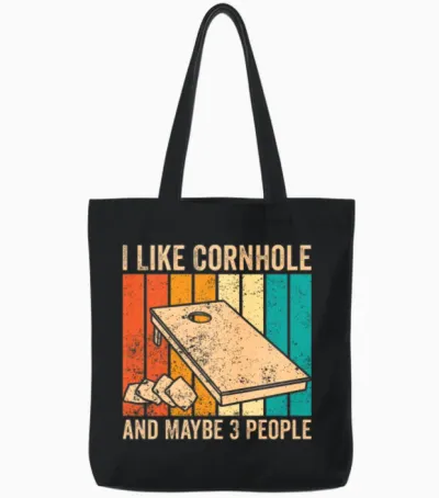Funny Cornhole Retro Tote Bags - Black