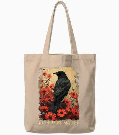 Raven Neither God nor Master, Crow No Gods No Masters. T-Shirt, Black, S Tote Bags - Natural
