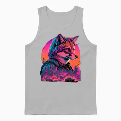 Retro Futuristic Synthwave Fox Unisex Tank Top - Ash