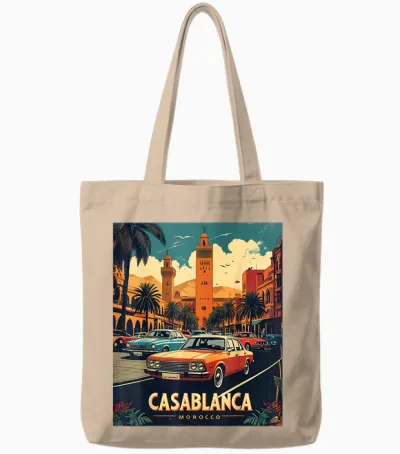 Casablanca Morocco Vintage 80s Retro Style Tote Bags - Natural