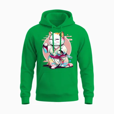 Cat Kimono Unisex Hoodie - Irish Green