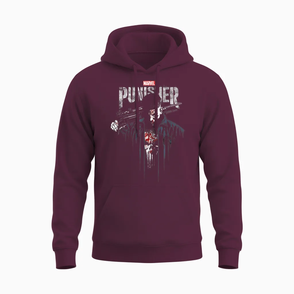 Marvel : the Punisher, Frank Castle, Justice T-Shirt, Black, S Unisex Hoodie in Maroon