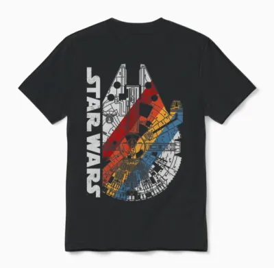 Star Wars Millennium Falcon Top View Striped Unisex T-Shirt - Black